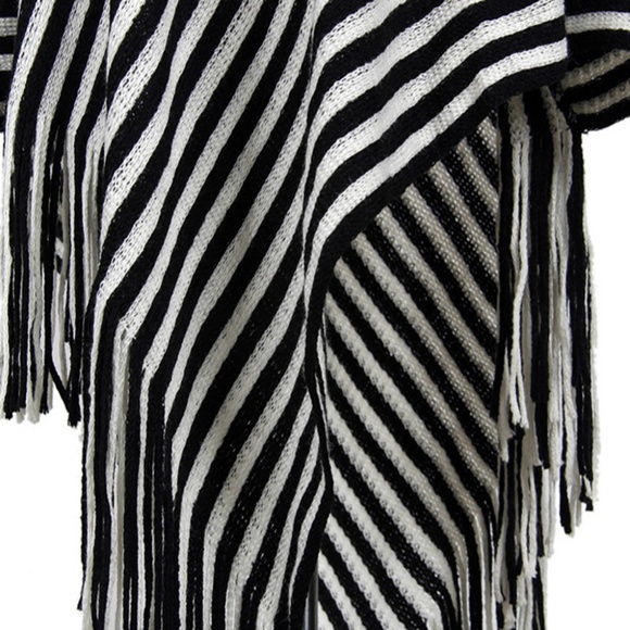 NEW Striped Tassel Poncho Shawl Cape Top - Picture 3 of 4